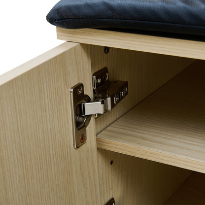 Moderner Garderobenständer mit Sitzbank, 4 Haken, schwarzen Stahlbeinen und stilvollem Design für Flur und Eingangsbereich