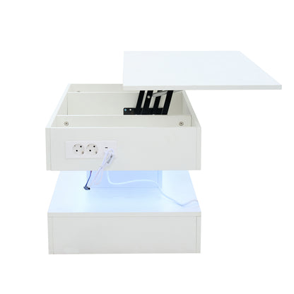 Moderner Couchtisch mit LED-Beleuchtung und verborgenem Stauraum – Beistelltisch mit hydraulischem Hub, 100 × 50 × 42 cm, 50 kg Traglast