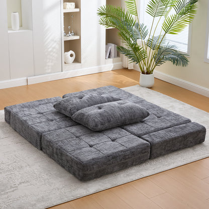 Faltbares Schlafsofa mit Kissen – Bodenmatte mit Rückenlehne, Grau Chenille