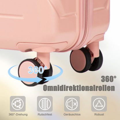 4-teiliges ABS-Spinner-Kofferset 14/19/24/28 Zoll in Rosa – Zahlenschloss, Seitengriffe und Kosmetikkoffer