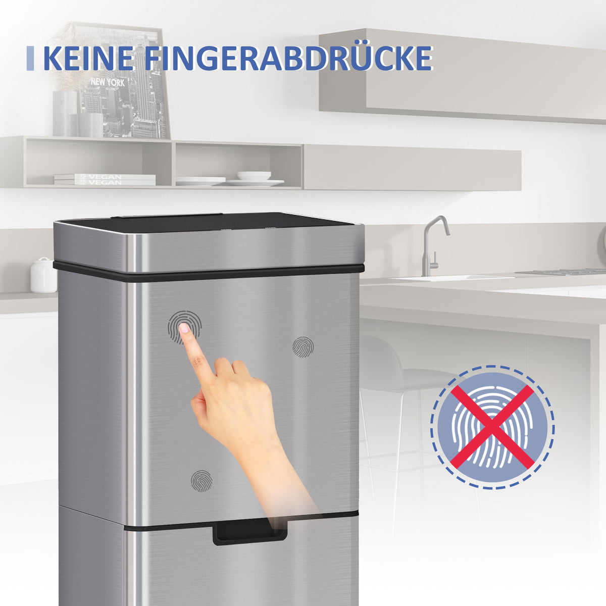 Automatischer Sensor-Mülleimer 72L – Edelstahl Mülltrennsystem mit 3 Fächern
