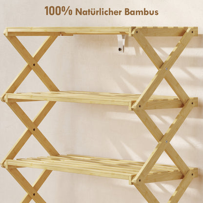 Bambus Schuhregal mit 4 Ebenen – für bis zu 12 Paar Schuhe – 60 x 29 x 67 cm – Natur