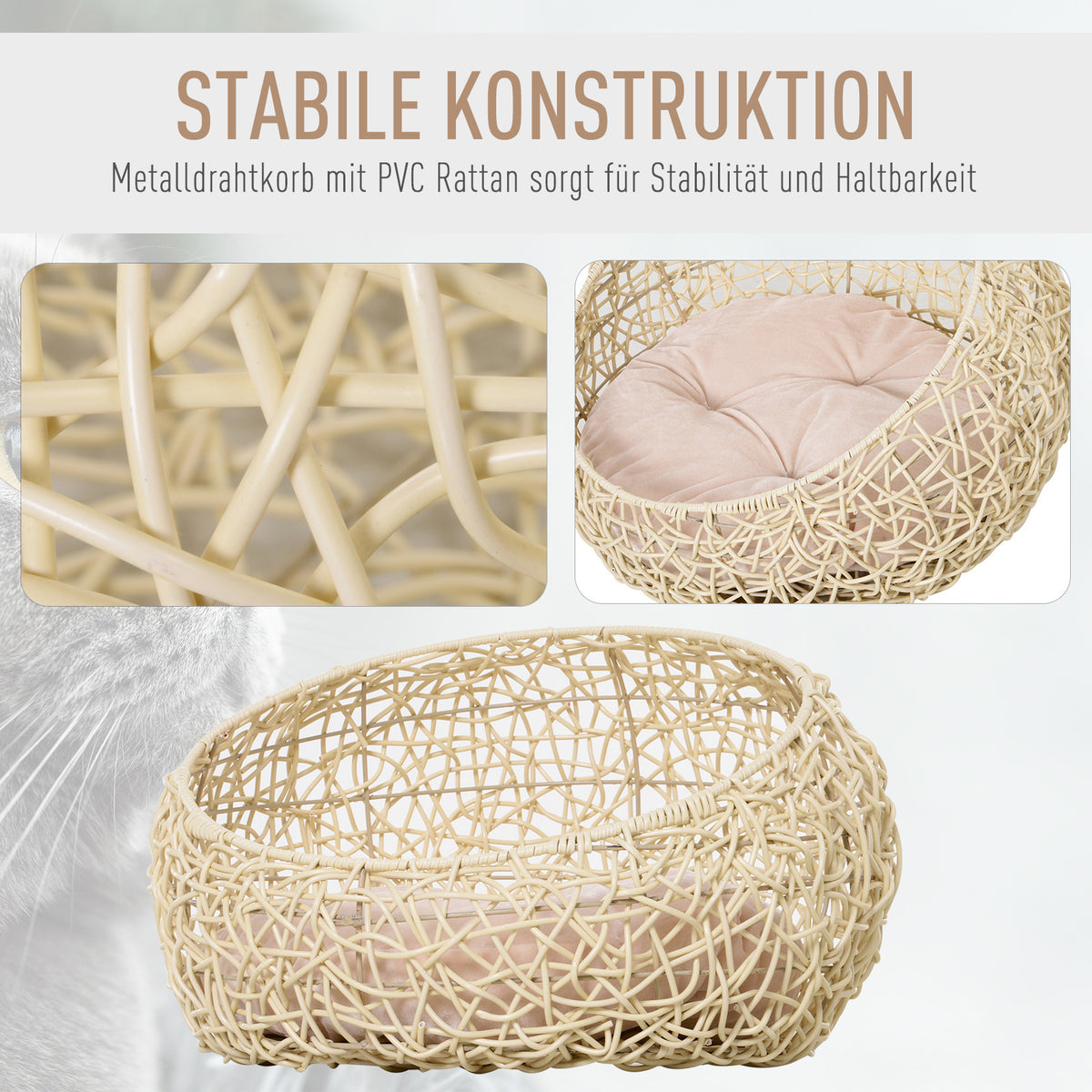 Rattan Katzenhöhle Katzenbett Katzenhaus Mit Kissen Katzenzelt Haustierhaus Für Katzen Hunde Beige Ø56 X 35 Cm