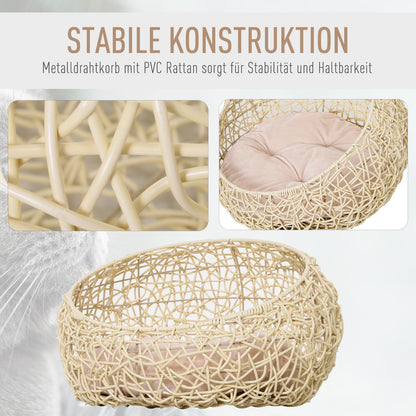 Rattan Katzenhöhle Katzenbett Katzenhaus Mit Kissen Katzenzelt Haustierhaus Für Katzen Hunde Beige Ø56 X 35 Cm