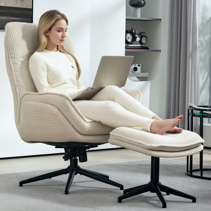 Drehbarer Relaxsessel mit Fußhocker in Beige für Wohnzimmer, Schlafzimmer und Homeoffice