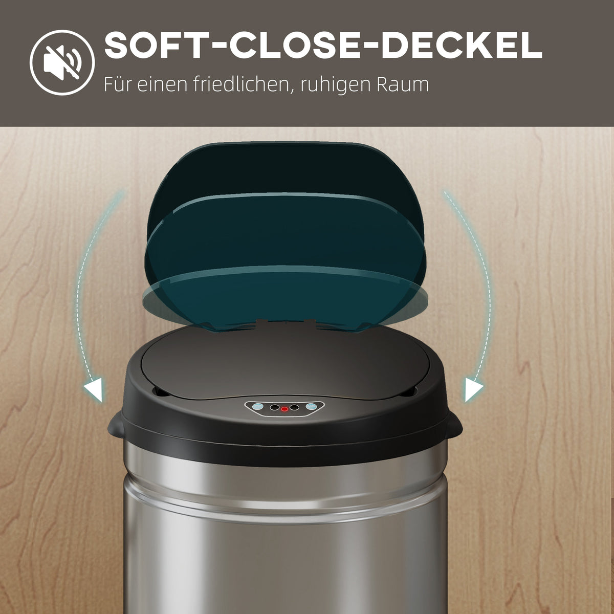 30-Liter-Sensor-Mülleimer mit Soft-Close-Funktion, berührungsloser Edelstahl-Abfalleimer für hygienische Küchen