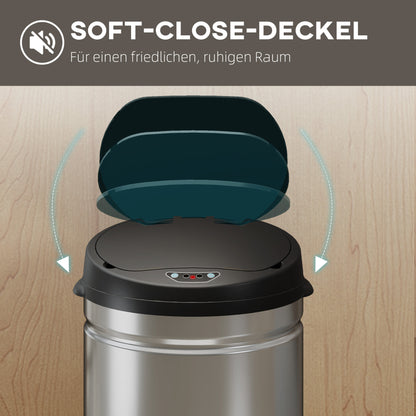 30-Liter-Sensor-Mülleimer mit Soft-Close-Funktion, berührungsloser Edelstahl-Abfalleimer für hygienische Küchen