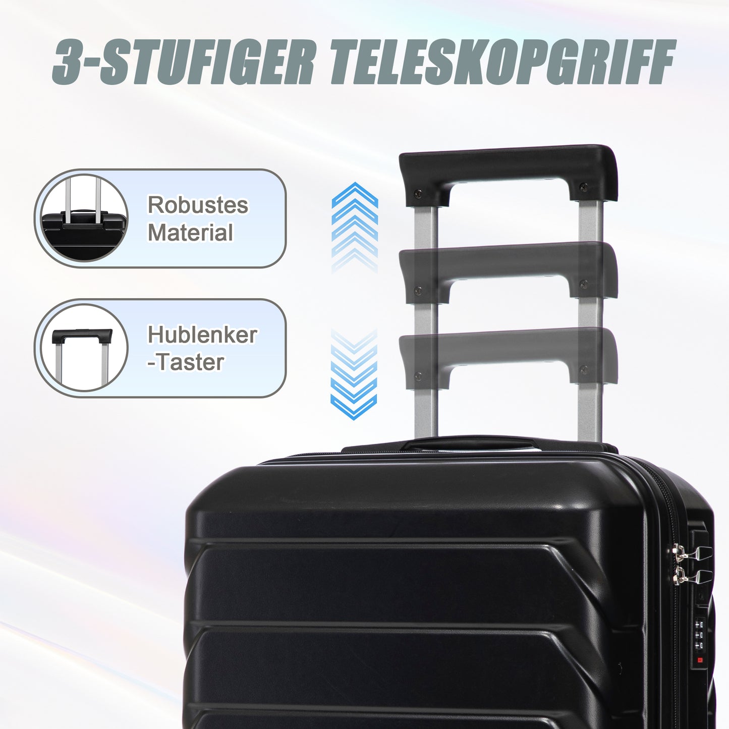 2-teiliges ABS-Kofferset 14 Zoll und 19 Zoll mit Zahlenschloss und Kosmetiktasche