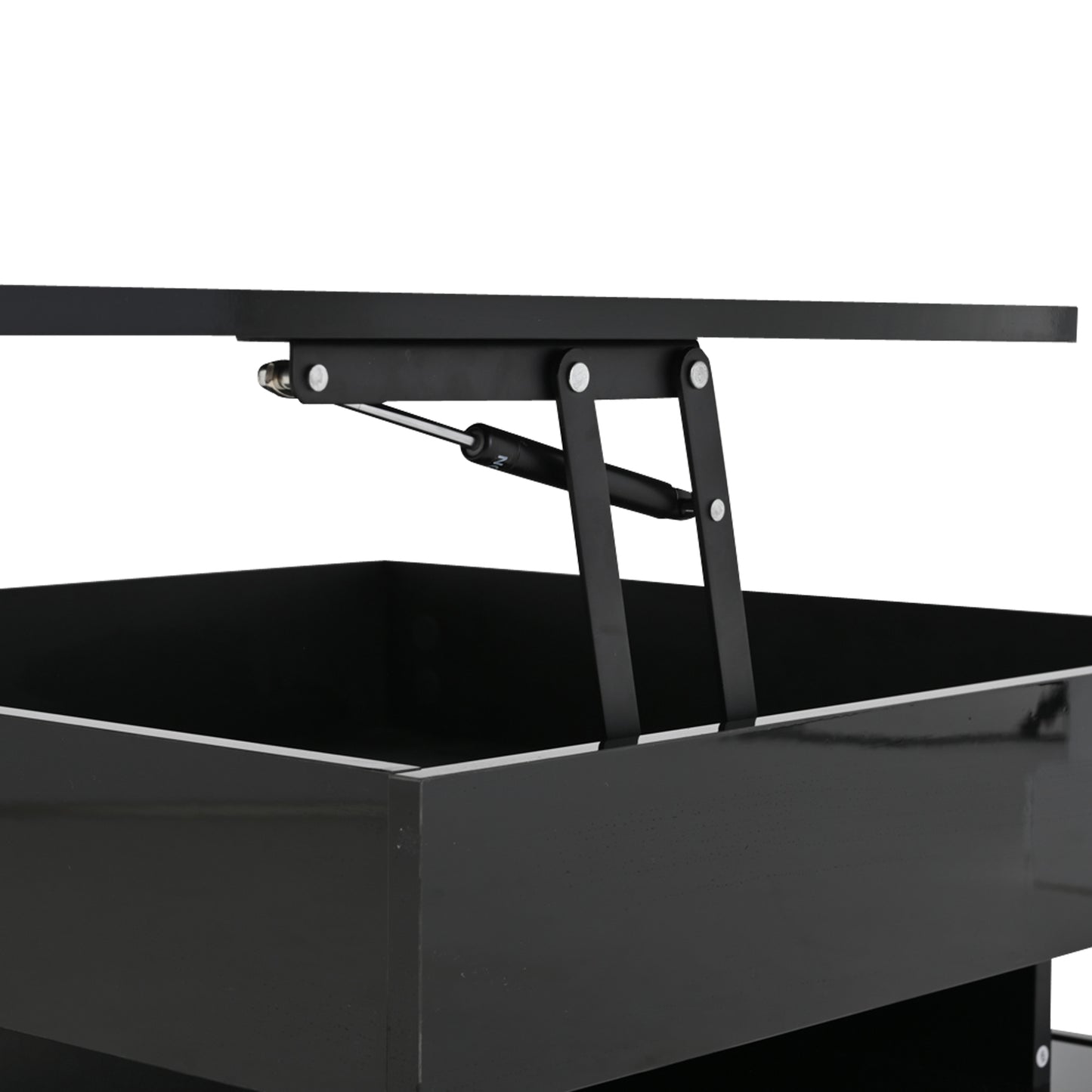 Höhenverstellbarer Couchtisch 65 × 65 × 38,5 cm mit LED, 2 Schubladen und verborgenem Stauraum in Schwarz