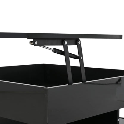 Höhenverstellbarer Couchtisch 65 × 65 × 38,5 cm mit LED, 2 Schubladen und verborgenem Stauraum in Schwarz