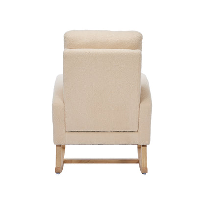 Teddy-Velvet Schaukelstuhl – Beiger Sessel mit Massivholzrahmen, versteckter Fußstütze & hoher Schaumstoffpolsterung, ideal für Wohnzimmer, Schlafzimmer & Kinderzimmer