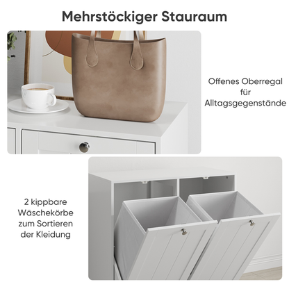Wäscheschrank mit herausnehmbaren Wäschekörben und kippbarer Front in Weiß