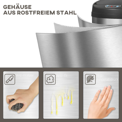 30-Liter-Sensor-Mülleimer mit Soft-Close-Funktion, berührungsloser Edelstahl-Abfalleimer für hygienische Küchen