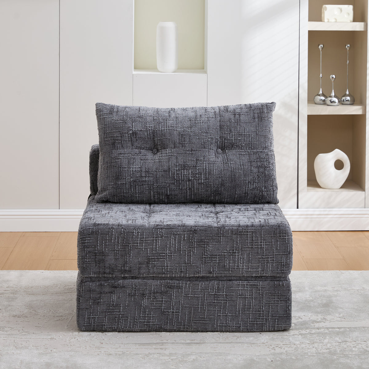 Faltbares Schlafsofa mit Kissen – Bodenmatte mit Rückenlehne, Grau Chenille