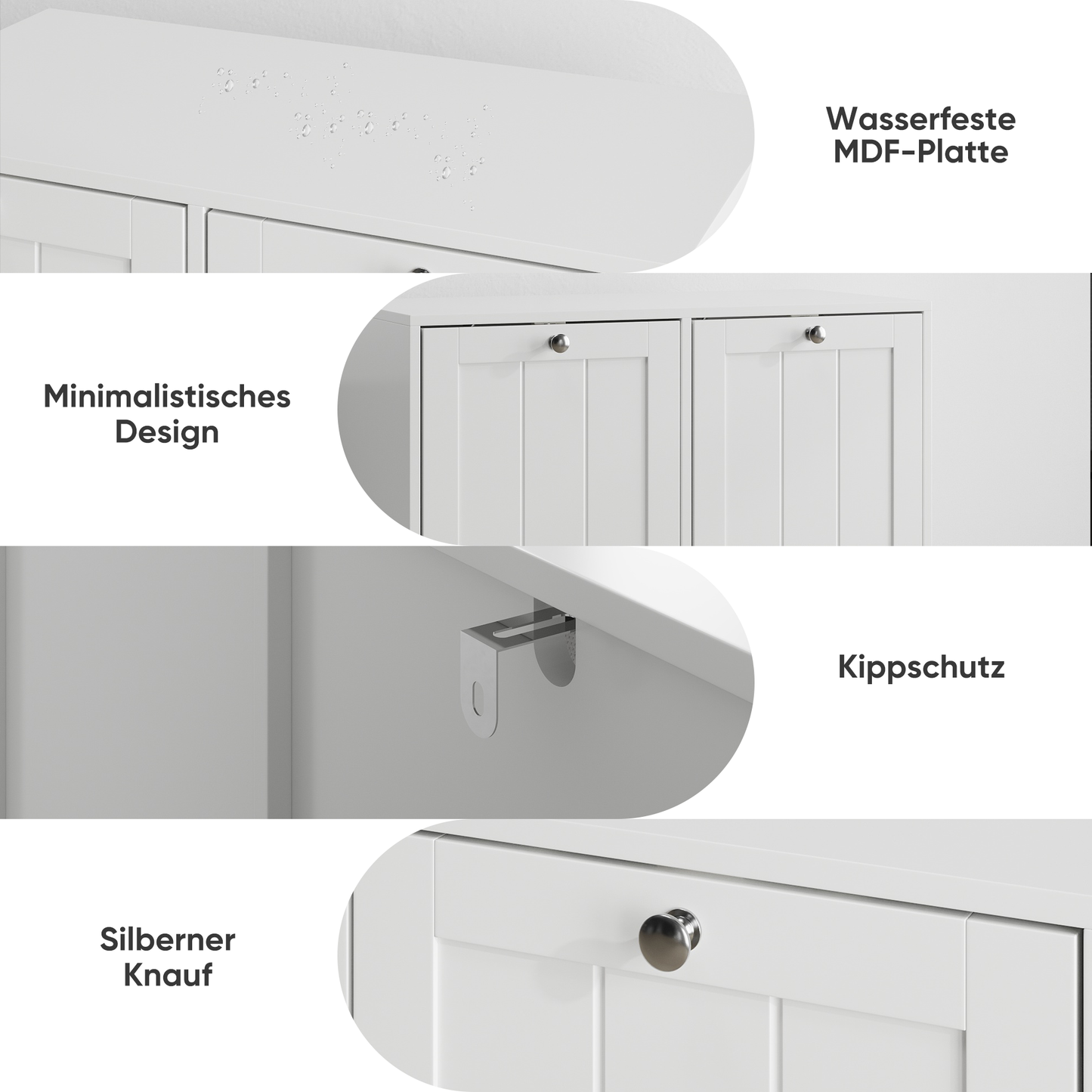 Wäscheschrank mit herausnehmbaren Wäschekörben und kippbarer Front in Weiß