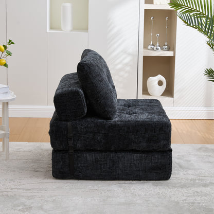 Klappbares Schlafsofa mit Kissen und Rückenlehne, tragbares Bodensofa für Wohnzimmer und Schlafzimmer, Schwarz, Chenille