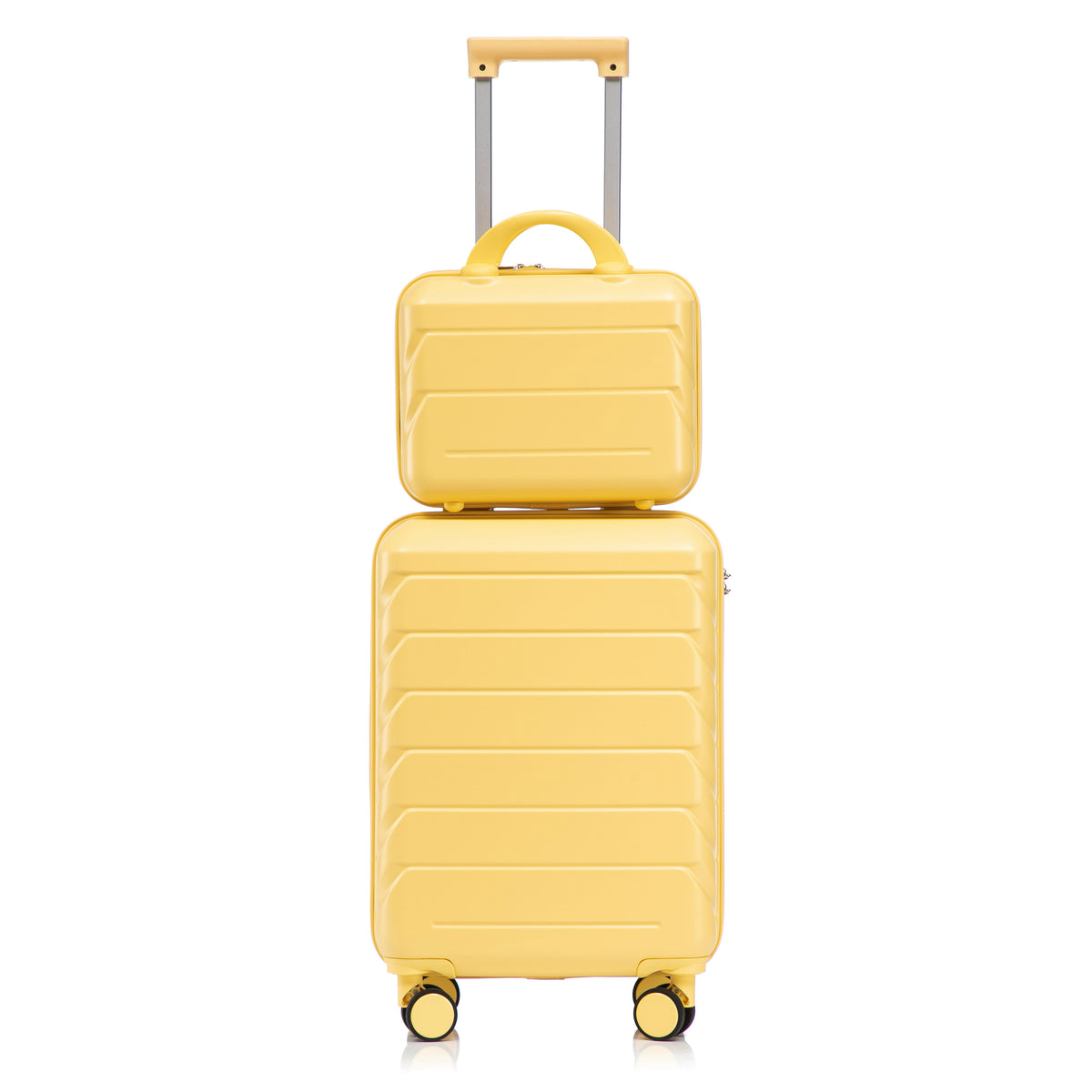 14/19 Zoll 2-teiliges ABS-Kofferset mit Zahlenschloss und 14-Zoll-Kosmetiktasche, Gelb