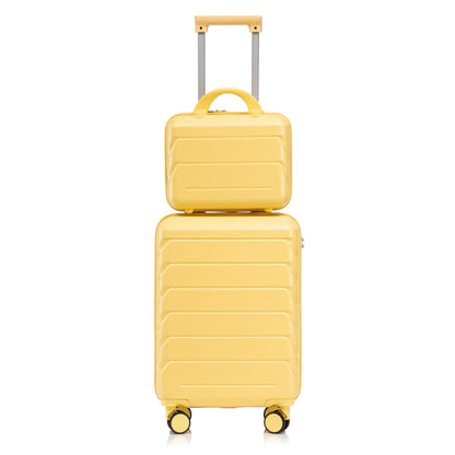 14/19 Zoll 2-teiliges ABS-Kofferset mit Zahlenschloss und 14-Zoll-Kosmetiktasche, Gelb