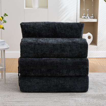 Klappbares Schlafsofa mit Kissen und Rückenlehne, tragbares Bodensofa für Wohnzimmer und Schlafzimmer, Schwarz, Chenille