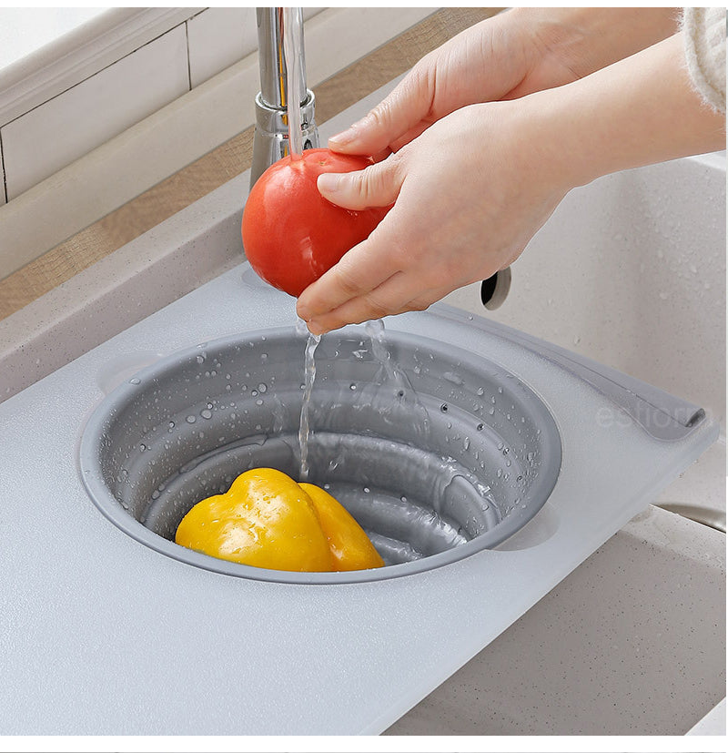 Multifunktionales 3-in-1-Schneidebrett mit faltbarem Abtropfsieb