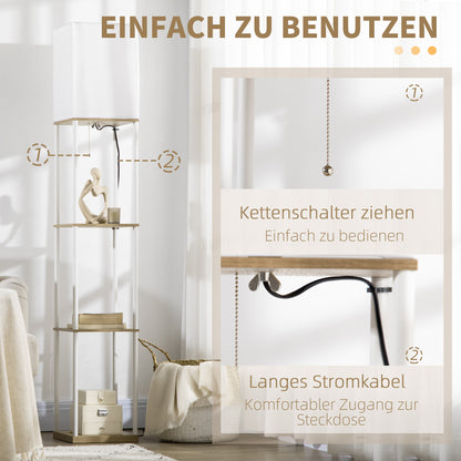 Standleuchte, Deckenfluter, Mit Regalen, Metallrahmen, Stoffschirm, 26x26x159cm, Weiß/Braun