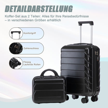 2-teiliges ABS-Kofferset 14 Zoll und 19 Zoll mit Zahlenschloss und Kosmetiktasche