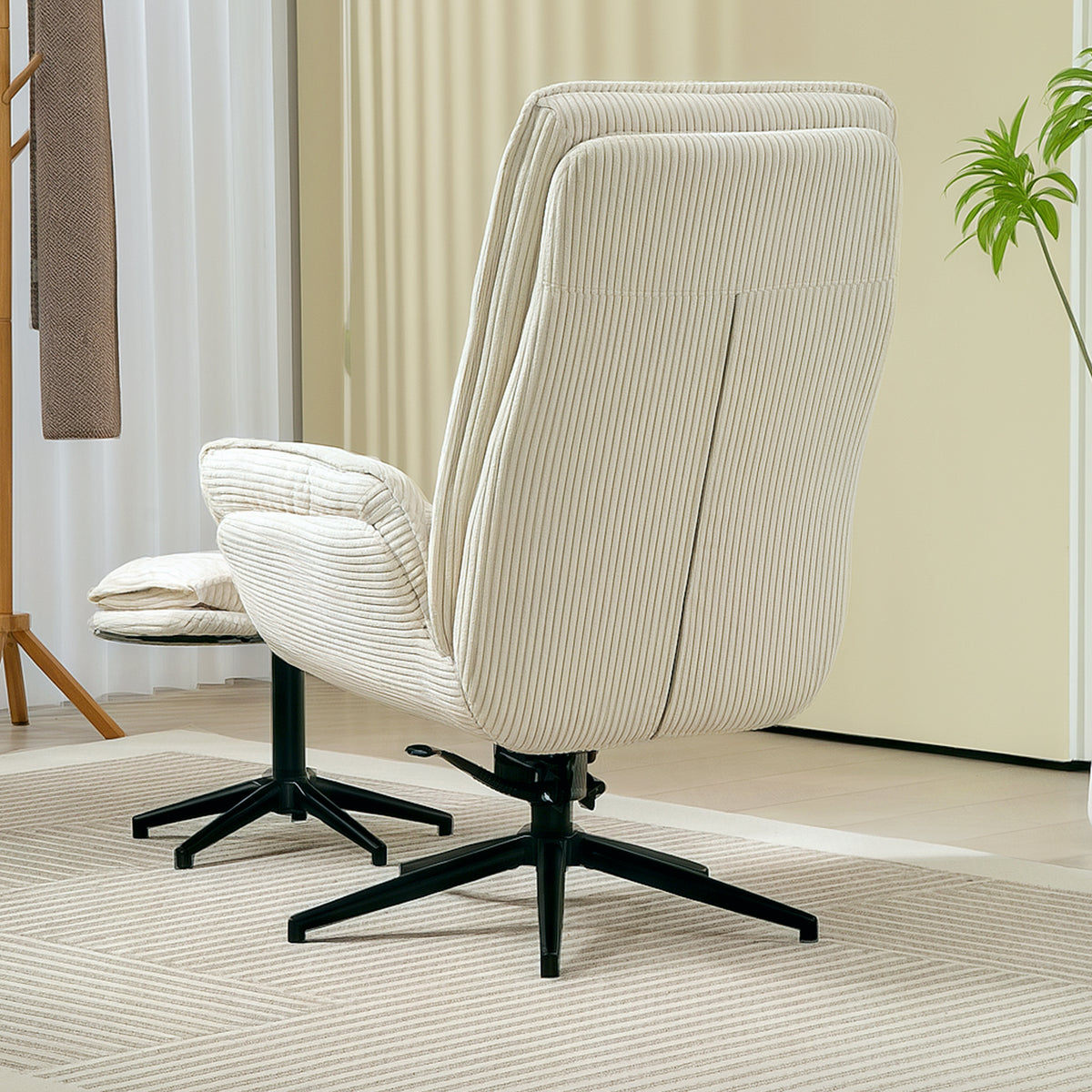 Drehbarer Relaxsessel mit Fußhocker in Beige für Wohnzimmer, Schlafzimmer und Homeoffice
