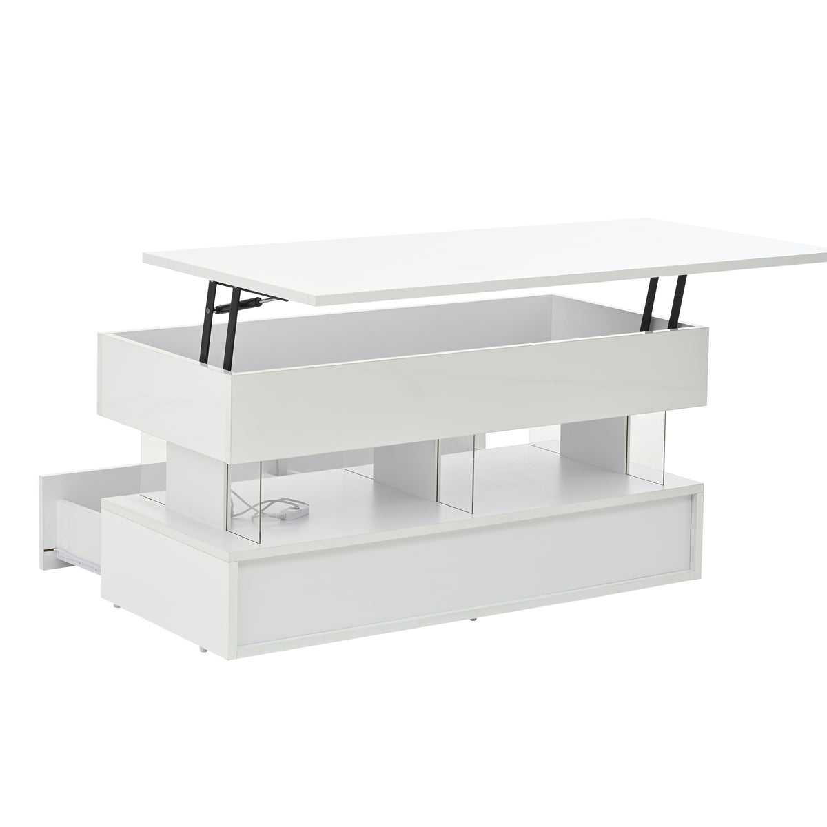Höhenverstellbarer Couchtisch 100 × 50 × 46 cm mit LED, 2 Schubladen und Stauraum