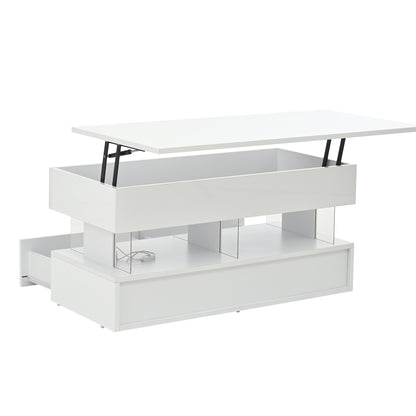 Höhenverstellbarer Couchtisch 100 × 50 × 46 cm mit LED, 2 Schubladen und Stauraum