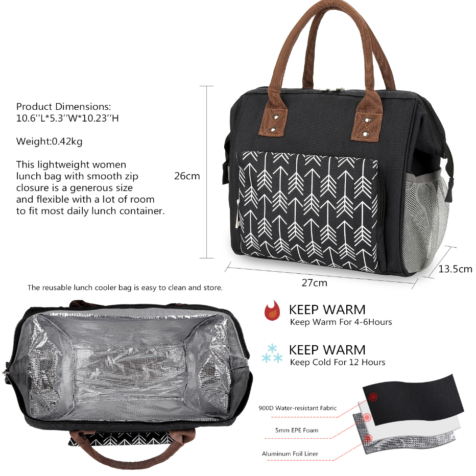 Isolierte Lunchtasche – Wasserdicht, Aluminiumfolie, Schultertasche
