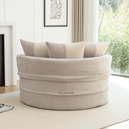 Runde Chaiselongue mit 5 Kissen und Hocker, Grau