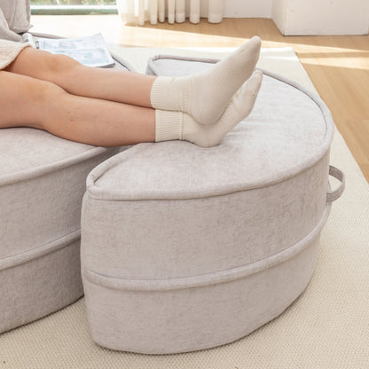 Runde Chaiselongue mit 5 Kissen und Hocker, Grau