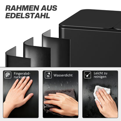 Mülleimer mit 3 × 15 L Fächern – Deodorant-Deckel, Fingerabdrucksicher, Soft-Close, Herausnehmbar, Schwarz
