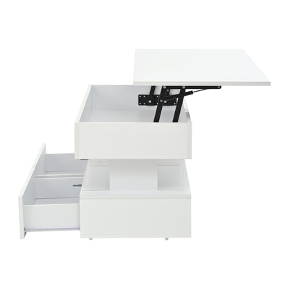 Höhenverstellbarer Couchtisch 100 × 50 × 46 cm mit LED, 2 Schubladen und Stauraum