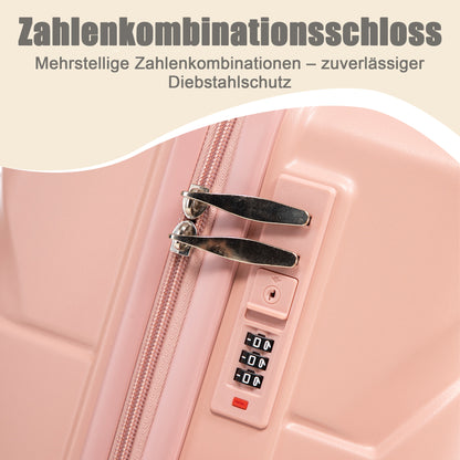 4-teiliges ABS-Spinner-Kofferset 14/19/24/28 Zoll in Rosa – Zahlenschloss, Seitengriffe und Kosmetikkoffer
