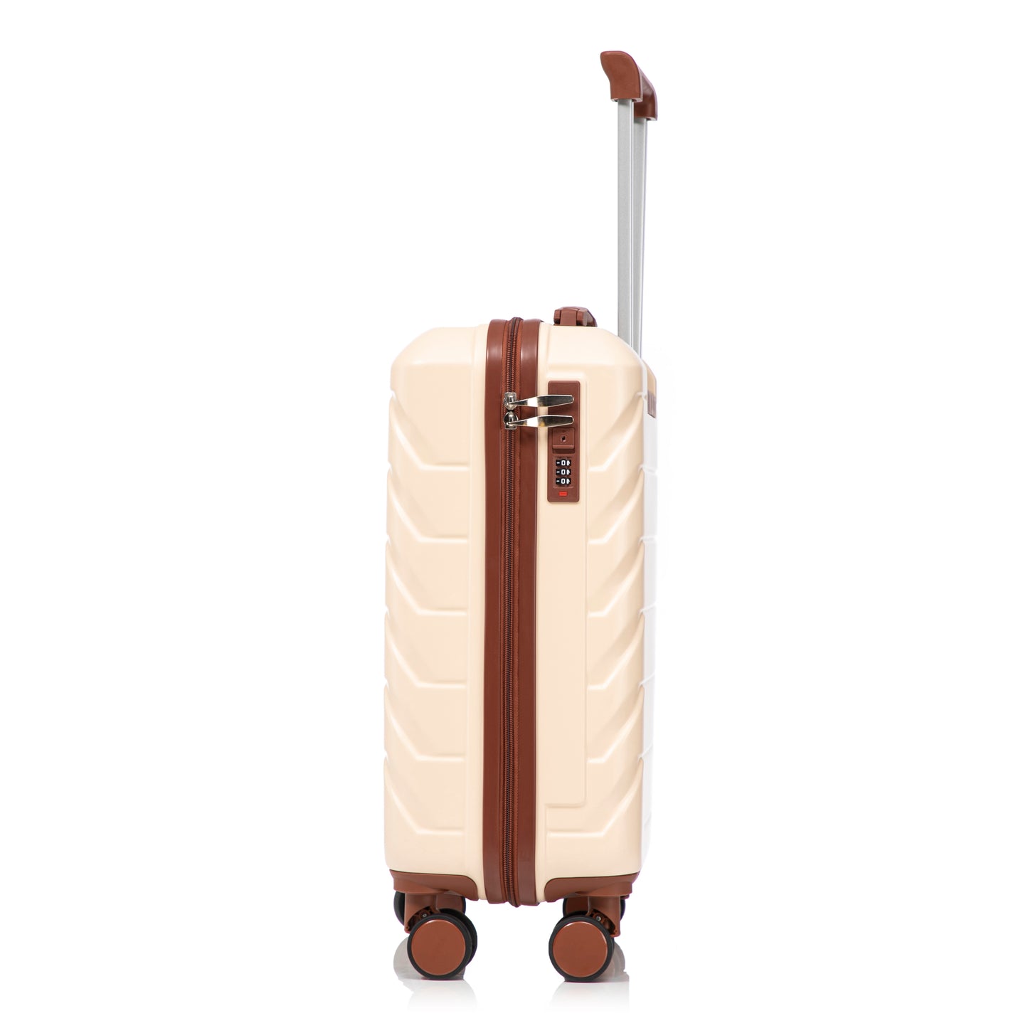 14- und 19-Zoll-ABS-Kofferset mit Zahlenschloss und Kosmetiktasche, Beige