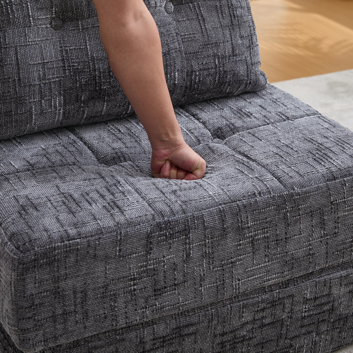 Faltbares Schlafsofa mit Kissen – Bodenmatte mit Rückenlehne, Grau Chenille