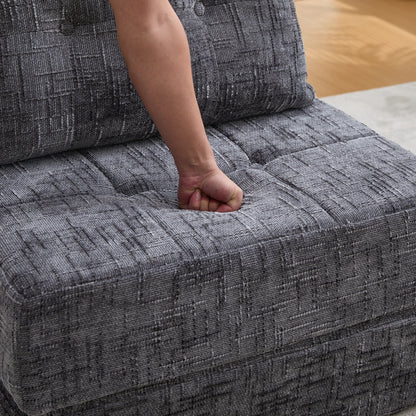 Faltbares Schlafsofa mit Kissen – Bodenmatte mit Rückenlehne, Grau Chenille