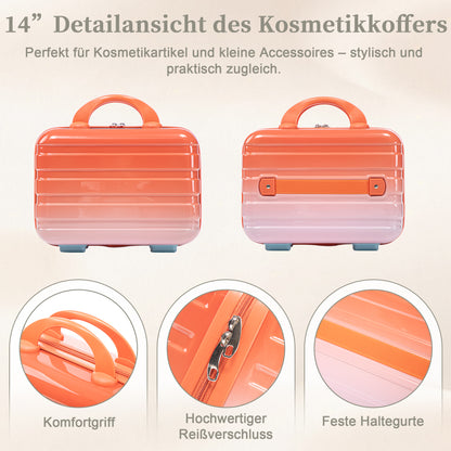 2-teiliges PC-Kofferset 14 Zoll & 20 Zoll mit Zahlenschloss und Kosmetikkoffer – Rot