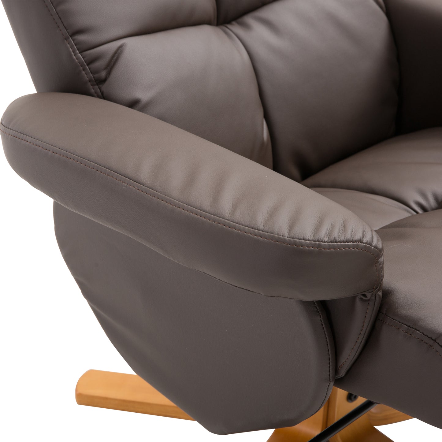 Relaxsessel mit Hocker – 360° drehbarer Fernsehsessel mit Liegefunktion, Lesesessel für Schlafzimmer & Wohnzimmer, Kunstleder, Braun