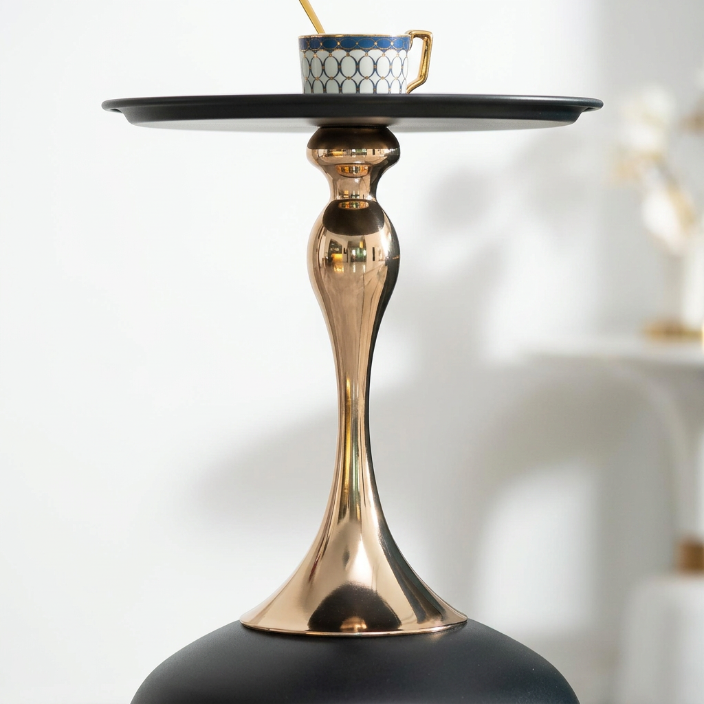 Runder Beistelltisch 38 cm in Schwarz-Gold mit Metallbasis