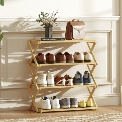 Bambus Schuhregal mit 4 Ebenen – für bis zu 12 Paar Schuhe – 60 x 29 x 67 cm – Natur