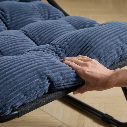 Outdoor-Loungesessel mit Hocker – Komfortabler Relaxsessel mit Kissen und Fußstütze, ideal für Wohnzimmer, Schlafzimmer und Lesezimmer, schwarzer Rahmen mit marineblauem Kissen
