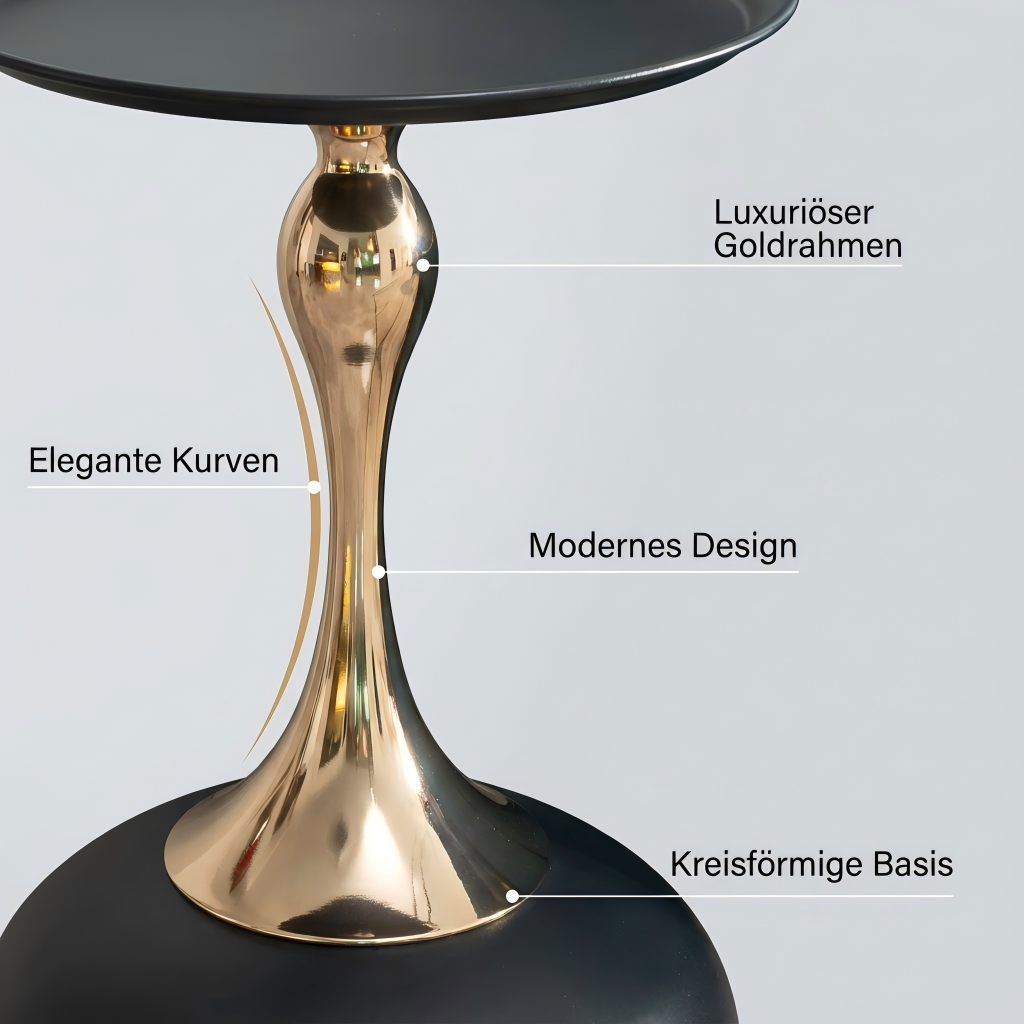 Runder Beistelltisch 38 cm in Schwarz-Gold mit Metallbasis
