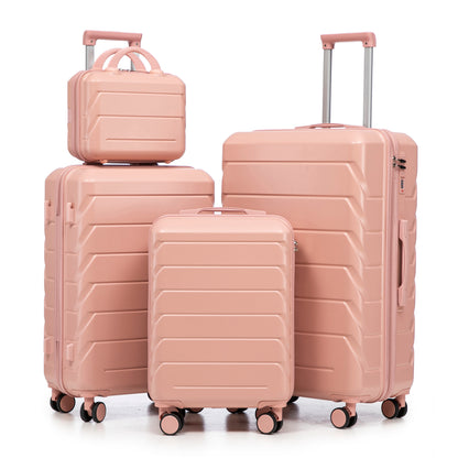 4-teiliges ABS-Spinner-Kofferset 14/19/24/28 Zoll in Rosa – Zahlenschloss, Seitengriffe und Kosmetikkoffer