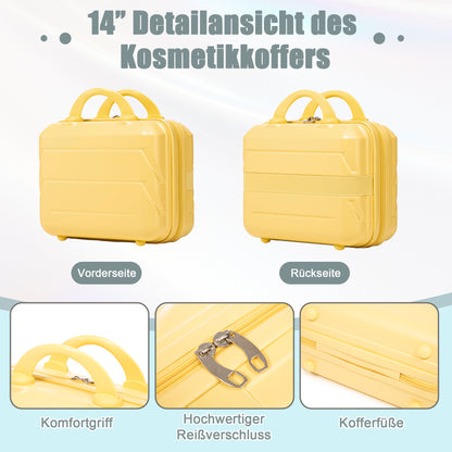 14/19 Zoll 2-teiliges ABS-Kofferset mit Zahlenschloss und 14-Zoll-Kosmetiktasche, Gelb