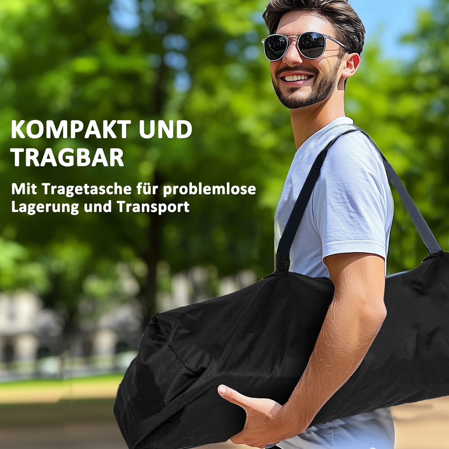 2er-Set Klapp-Campingstühle mit Armlehnen, Getränkehalter, Kopfstütze und Kühltasche in Schwarz