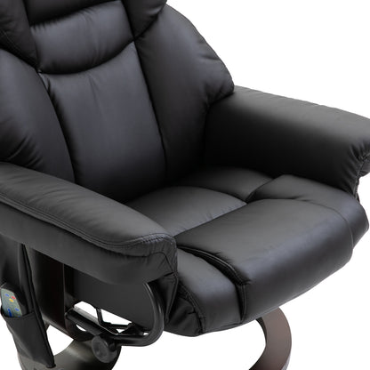 Massagesessel mit Fußhocker & Liegefunktion – Kunstleder, Schwarz, 79 × 82 × 101 cm