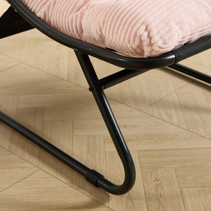Outdoor-Loungestuhl mit Hocker, bequemer Schlingensessel mit Polsterkissen und Fußhocker, ideal für Wohnzimmer, Schlafzimmer und Lesezimmer, schwarzer Rahmen mit rosa Kissen