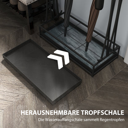 Schirmständer mit Tropfschale – 21 Öffnungen & 24 Haken, Stahl, Schwarz